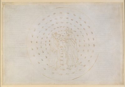 La Divina Commedia, Paradiso VII. Seconda sfera planetaria (Cielo di Mercurio): Beatrice introduce Dante alle complesse questioni della giustizia divina, del peccato originale e della redenzione attraverso la morte di Cristo da Sandro Botticelli