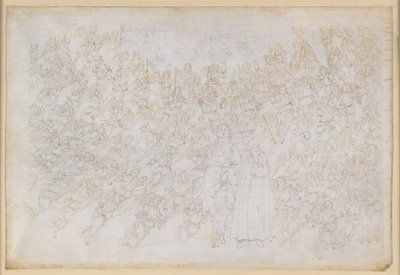 La Divina Commedia, Paradiso XXVIII. Nona sfera (Cielo di Cristallo o Primum Mobile): Dante vede Dio come un punto di luce abbagliante, circondato da cori di angeli; Beatrice illustra la gerarchia e le forze operanti della sfera da Sandro Botticelli