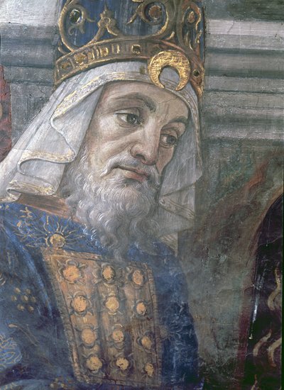 La Purificazione del lebbroso e la Tentazione di Cristo, nella Cappella Sistina: dettaglio della testa del sacerdote da Sandro Botticelli