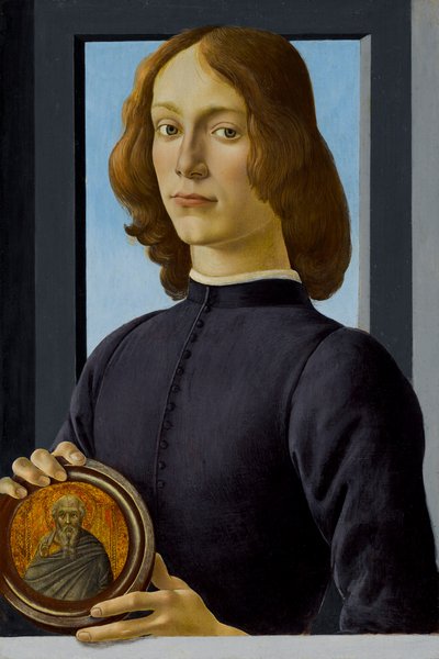 Giovane uomo che tiene un tondo da Sandro Botticelli