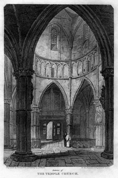Interno della Temple Church, Londra, 1816 da Sands