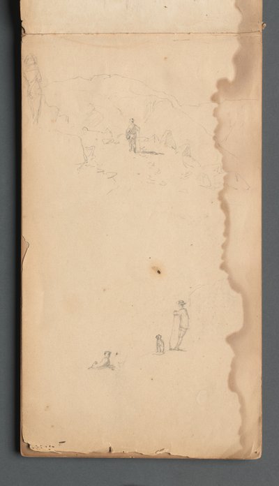 Taccuino, pagina 02: Figura in un paesaggio con cane, 1859 da Sanford Robinson Gifford