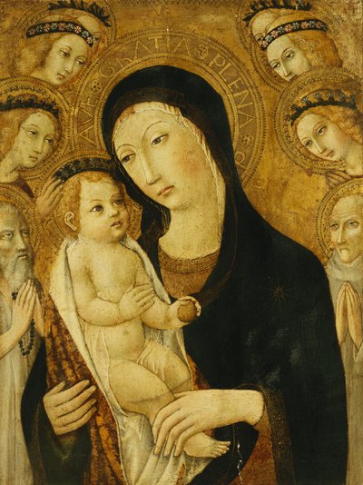 La Madonna col Bambino, con i Santi Antonio Abate e Bernardino da Siena, Circondati da Angeli da Sano di Pietro
