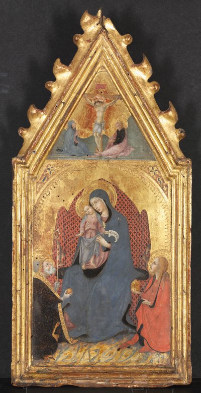 Vergine e Bambino adorati dai santi Maria Maddalena e Nicola di Bari, Cristo crocifisso da Sano di Pietro
