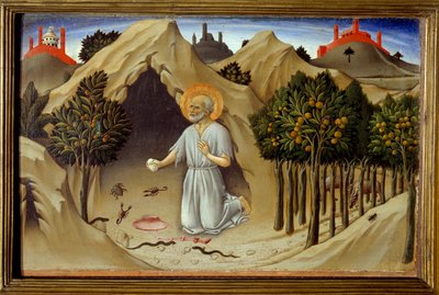 Scena della vita di San Girolamo: La penitenza di San Girolamo da Sano di also Ansano di Pietro di Mencio Pietro