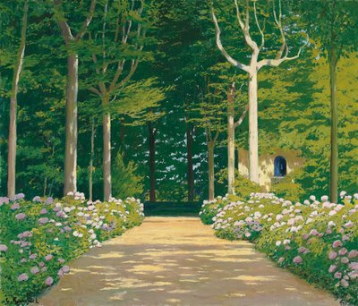 Ortensie su un sentiero del giardino, 1929 da Santiago Rusinol i Prats