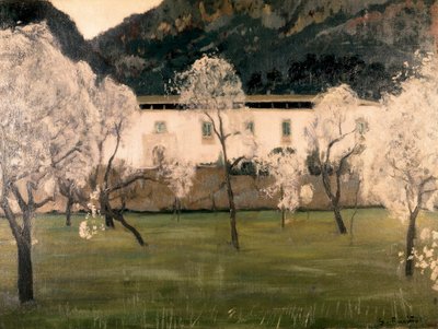 Paesaggio con fiori sugli alberi. Dipinto di Santiago Rusinol y Prats (1861-1931). Barcellona. Museo Nazionale d
