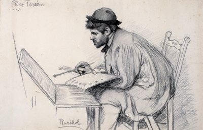 Ritratto di Pere Ferran che dipinge da Santiago Rusiñol