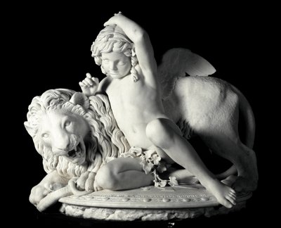 Amore che domina la forza Scultura in marmo di Santo Varni (1807-1885) 1865. Dim. 85x90x62 cm Dalla collezione del Principe Odon di Savoia. Genova, Galleria d
