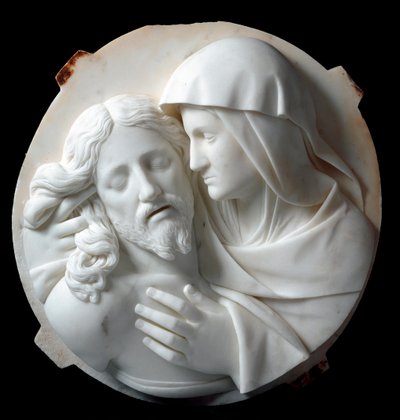 Pietà Scultura in marmo di Santo Varni (1807-1885) 1863-1870. Dim. 56x52x12 cm Dalla collezione del Principe Odon di Savoia. Genova, Galleria d