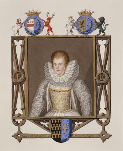 Ritratto di Lettice Knollys (c.1541-1634) figlia di Sir Francis Knollys da Memoirs of the Court of Queen Elizabeth, pubblicato nel 1825 da Sarah Countess of Essex