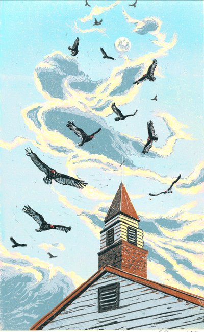 Messaggeri, 2024 (Linocut) da Sarah Drummond