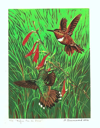 Rufus Pas de Deux, 2016 (Linocut) da Sarah Drummond