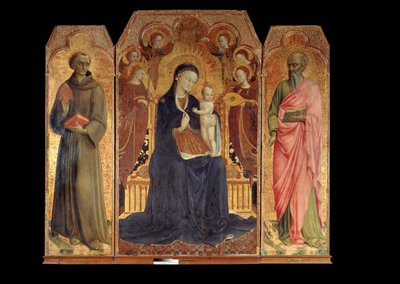 La Vergine e il bambino circondati da sei angeli. Intorno: Sant