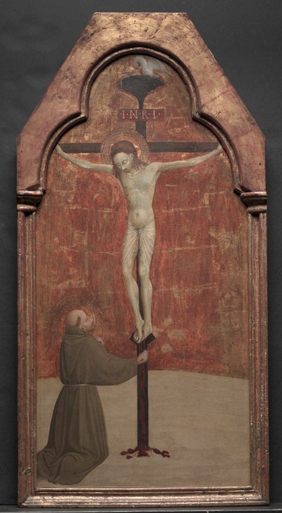 San Francesco in ginocchio davanti a Cristo sulla croce da Sassetta