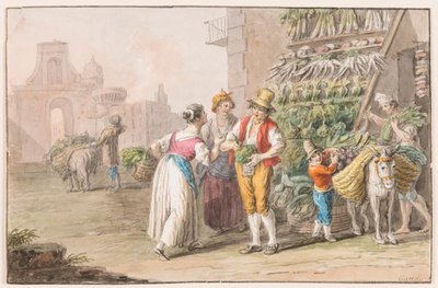 Acquerello; Una bancarella di verdure da Saverio della Gatta