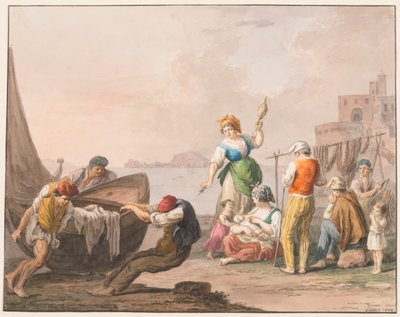 Acquerello; Sulla riva a Chiaja da Saverio della Gatta