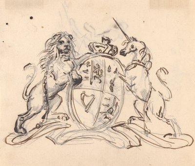 Stemma fiancheggiato da un Unicorno e un Leone da Sawrey Gilpin