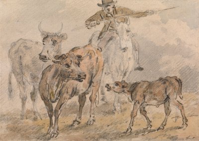 Uomo su un Cavallo che Raduna Due Mucche e un Vitello da Sawrey Gilpin