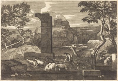 Paesaggio con contadino e il suo gregge da Sébastien Bourdon