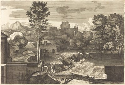 Paesaggio con due figure su un ponte da Sébastien Bourdon