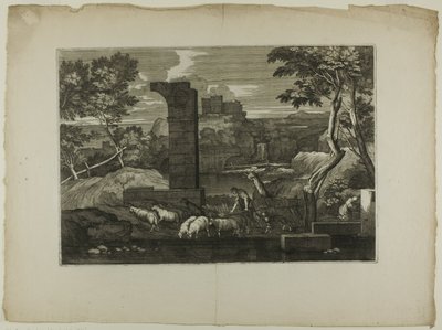 Paesaggio con pastore e il suo gregge da Sébastien Bourdon