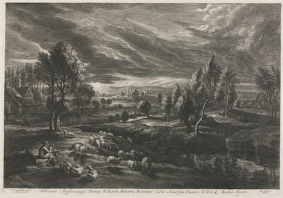 Paesaggio con pastore che suona un flauto da Schelte Adams Bolswert