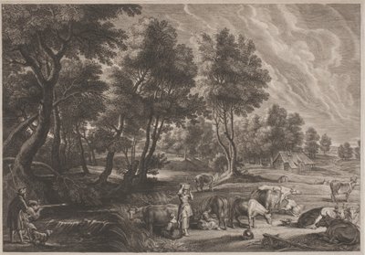Paesaggio agricolo con cacciatori e lattaie da Schelte Adams Bolswert, after Sir Peter Paul Rubens