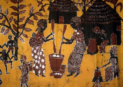 Tessuto realizzato con tecnica batik, artigianato del Togo da School African