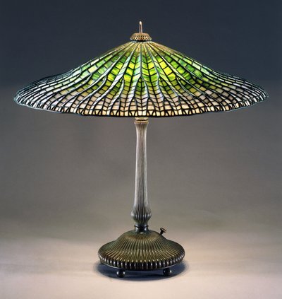Lampada da tavolo in vetro piombato e bronzo 