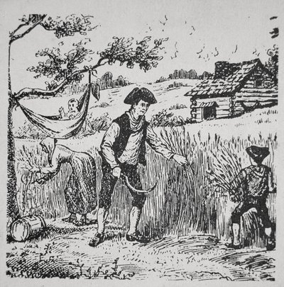 Una famiglia che raccoglie il grano da School American