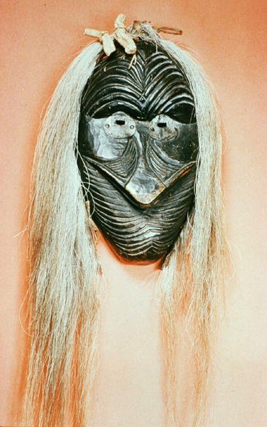 Maschera cerimoniale Mohawk (legno e capelli) da School American