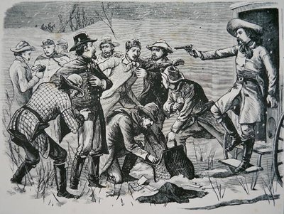 Quattro banditi sopraffanno e saccheggiano due ufficiali e sette soldati vicino a Bismarck, Territorio del Dakota, dal 
