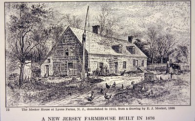 Fattoria del New Jersey costruita nel 1676, da un disegno del 1886 di E. J. Meeker da School American