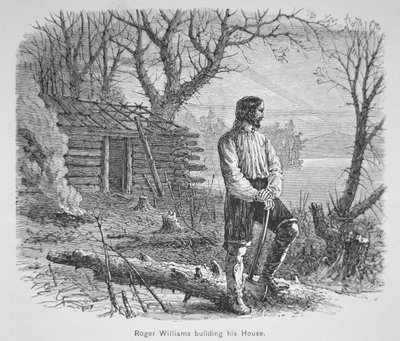 Roger Williams costruisce una capanna sul fiume Seekonk da School American