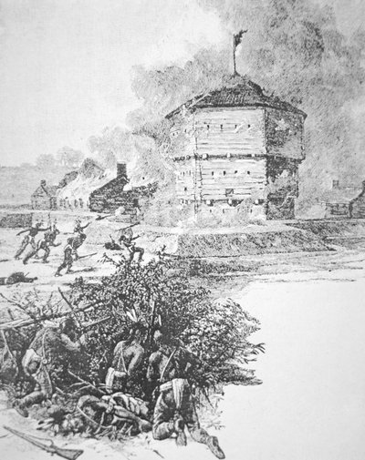 Assedio di Fort Detroit da parte di Pontiac, capo della tribù Ottawa nella primavera del 1763 da School American
