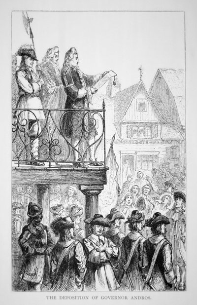 Sir Edmund Andros proclama il Dominio della Nuova Inghilterra nel 1686 con se stesso come governatore da School American