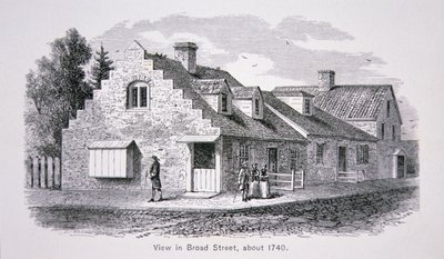 Veduta di Broad Street, New York City c.1740 da School American