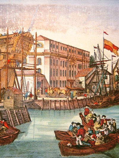 Veduta del porto di New York a metà del XVIII secolo da School American