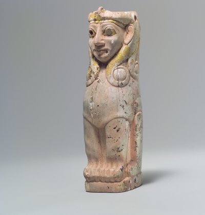 Supporto per mobilio: sfinge femminile con riccioli in stile Hathor, c. XVIII secolo a.C. (avorio di ippopotamo, foglia d
