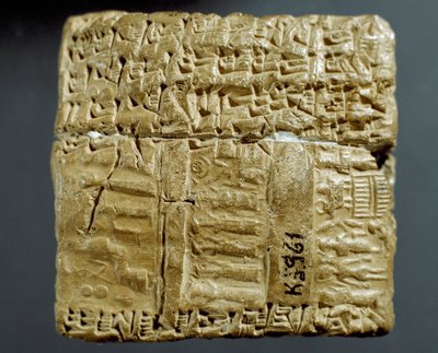 Civiltà assira: scatola incisa con caratteri cuneiformi riguardanti la produzione di due miniere d