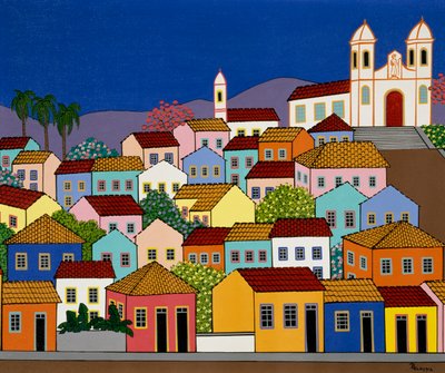 Città brasiliana di Ouro Preto con la chiesa di San Francesco di Paola sulla collina di Piedale da School Brazilian