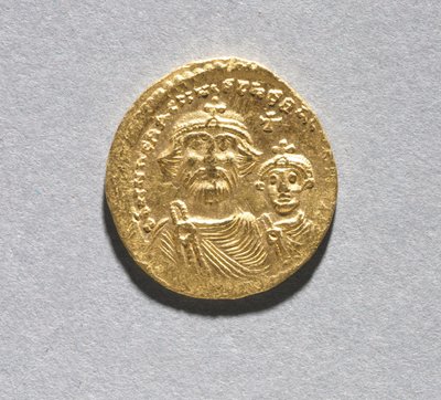Solidus con Eraclio e suo figlio Eraclio Costantino (dritto), c.616-625 da School Byzantine