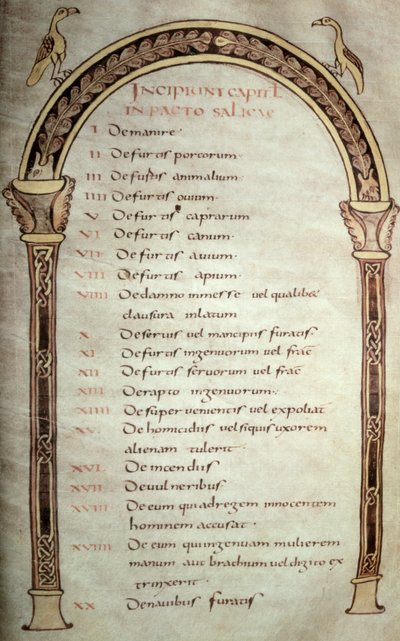 Manoscritto della legge salica (pergamena) da School Carolingian
