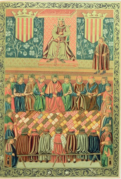 Re Giacomo I il Conquistatore che presiede le Cortes di Lleida nel marzo 1242, da un manoscritto delle 