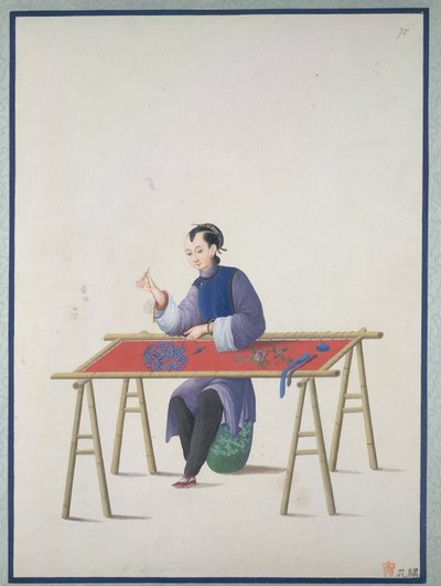 Una donna che ricama, c.1800 da School Chinese