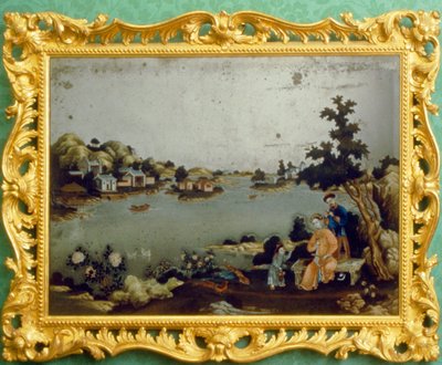 Dipinto cinese su specchio di paesaggio, musica e versi da School Chinese