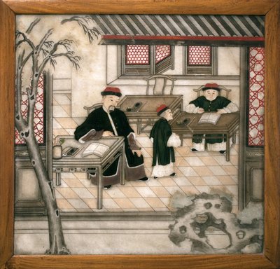 Piatto decorativo in marmo rappresentante lettere nel loro armadietto. Marmo dipinto, Dinastia Qing (1644-1911), arte cinese. Museo d