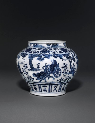 Vaso blu e bianco eccezionalmente raro e importante, Dinastia Yuan, metà del XIV secolo da School Chinese
