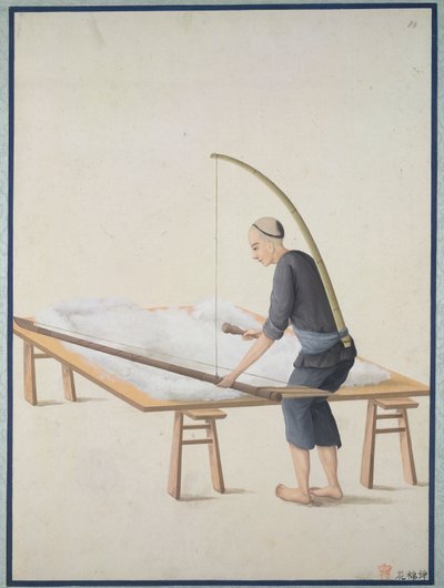 Cardatura del cotone per trapunte, c.1800 da School Chinese